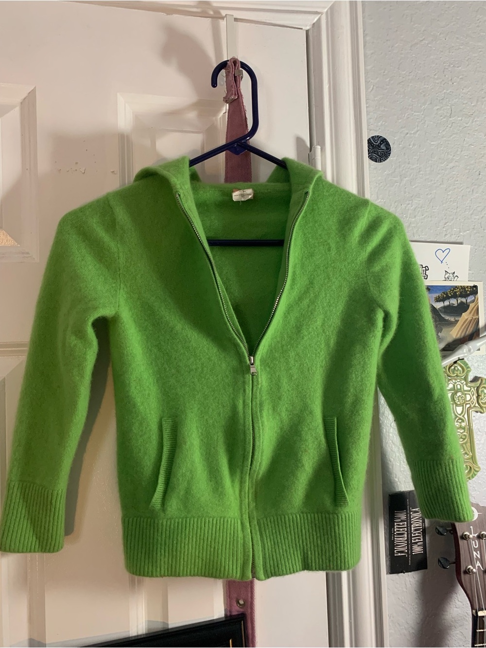 Green cashmere zip up hoodie